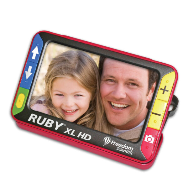 Ruby HD XL displaying a photo of a child and a man in color.