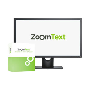 Zoomtext Retail package in front of a monitor.