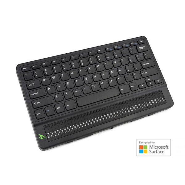 A top view of the Mantis Q40. The Mantis Q40 is the first-ever Bluetooth® QWERTY keyboard and 40-cell refreshable braille display that you can pair with your screen reader or smartphone or simply use as a standalone device.