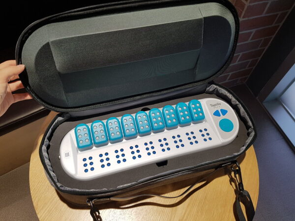 Taptilo Braille teaching device in its case.
