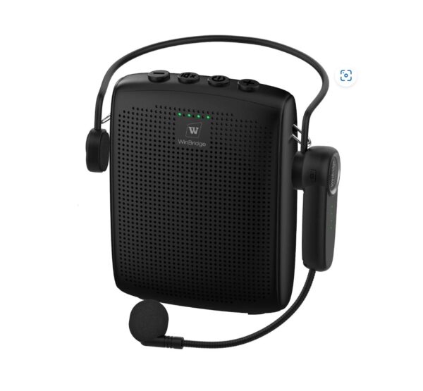 Voice Amplifier shown with Bluetooth Headset